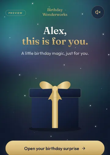 Opening scene of a Wonderwork Aurora birthday eCard on a phone screen