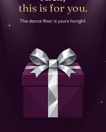 Opening scene of a Disco birthday card with a glittering gift